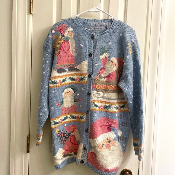 Vintage Signatures by Northern Isles Pastel Santa Ugly Christmas Cardigan - Picture 1 of 9